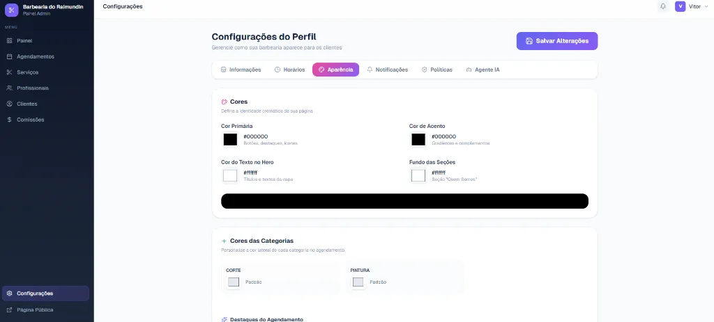 Configurações de Aparência